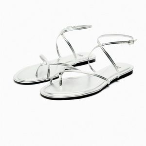 Zara Silver Metallic Leather Sandals